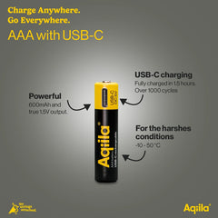 Aqiila Oplaadbare Batterijen AAA 4-Stuks - USB-C Lithium AAA 1,5 V - 600 mAh