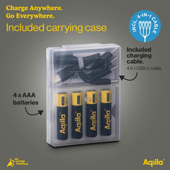Aqiila Oplaadbare Batterijen AAA 4-Stuks - USB-C Lithium AAA 1,5 V - 600 mAh