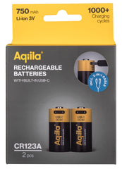 Aqiila Oplaadbare Batterijen CR123A 2-Stuks - USB-C Lithium 3V 750 mAh