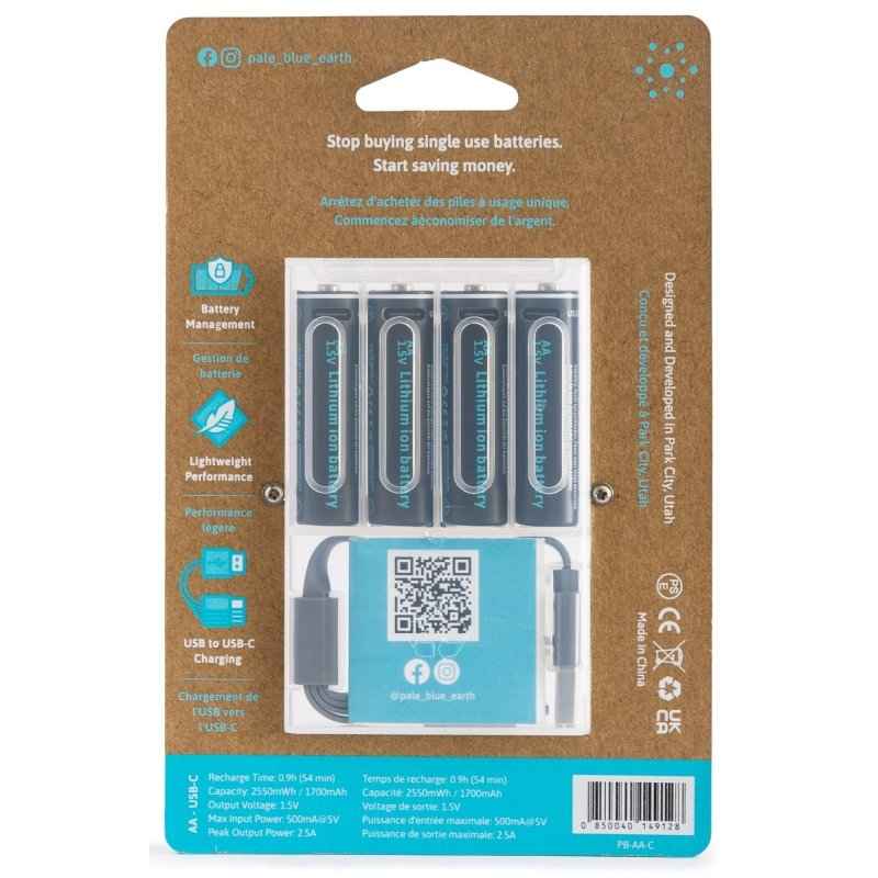 Pale Blue Li-Ion Rechargeable AA Battery 4-pack