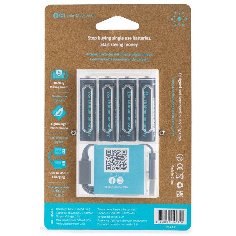 Pale Blue Li-Ion uppladdningsbart AA-batteri 4-pack