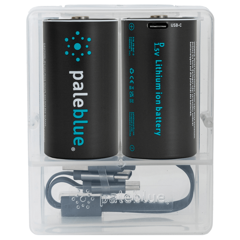 Pale Blue Li-Ion Rechargeable D Battery USB-C 2-pack