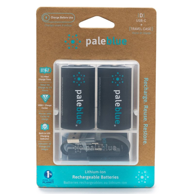 Pale Blue Li-Ion Rechargeable D Battery USB-C 2-pack